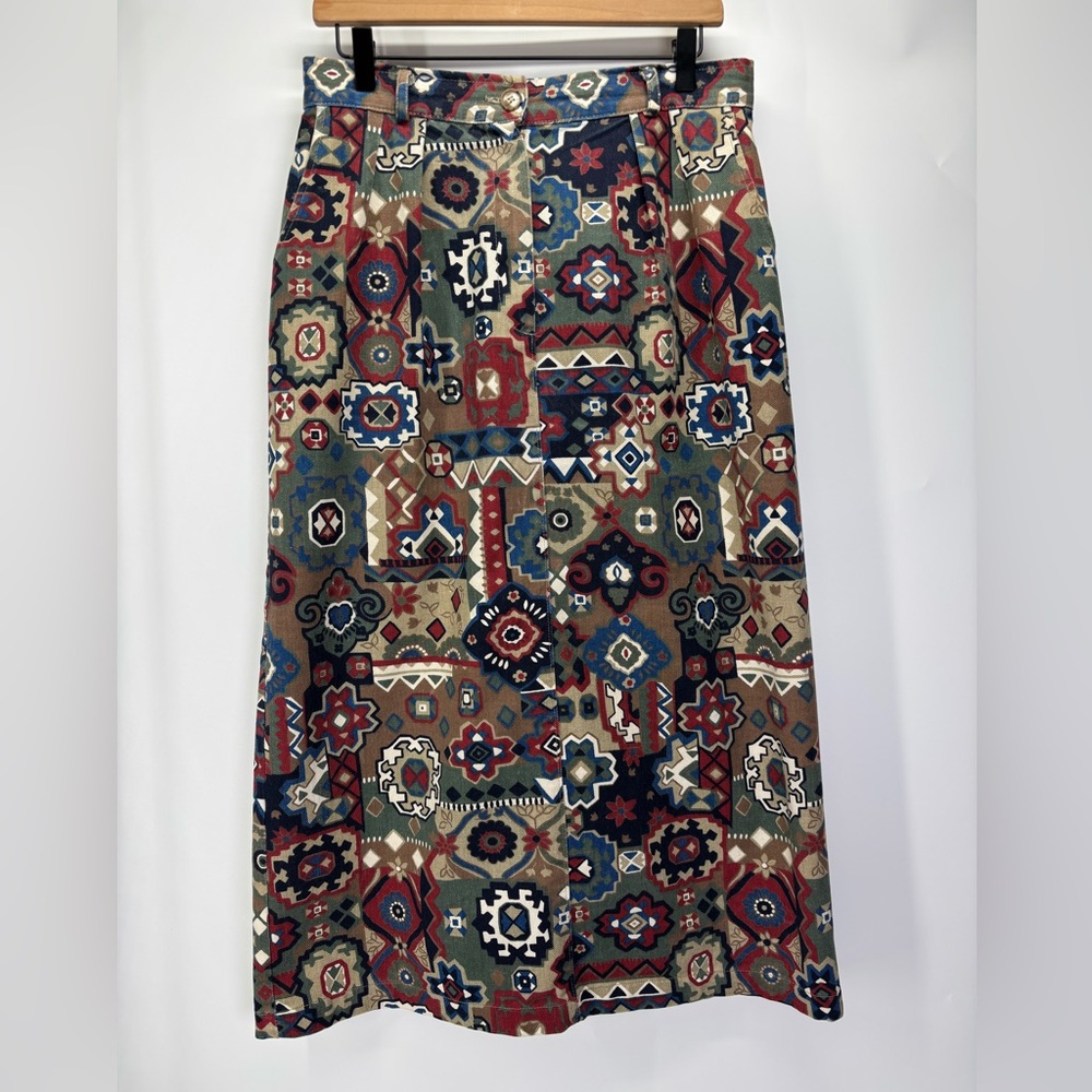 Willowbend vintage long denim skirt size 14 multicolored western print
